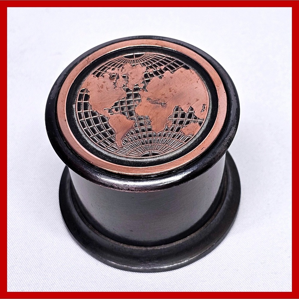 VTG Stamp Dispenser World Map Metal Desktop Office‎ Roll Holder Globe Copper